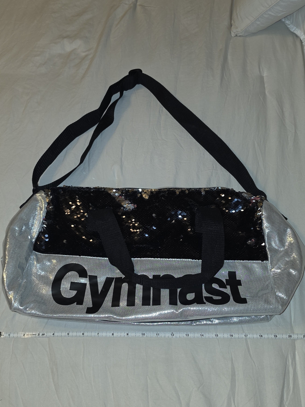 Justice Silver and Black Sequin Gymnast Duffel